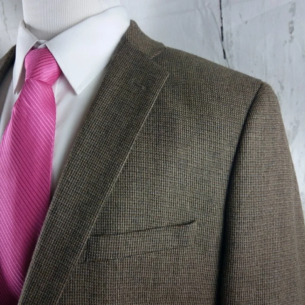 Adolfo 46R Lambswool 2 Button Multicolor Houndstooth Blazer Sport Coat_3